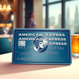 A luxurious illustration of an American Express credit card, featuring a sleek, shiny design that emphasizes its premium status