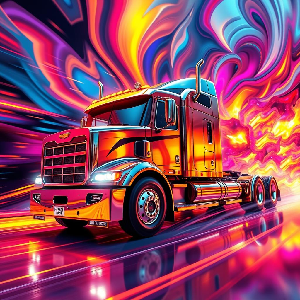 A stunning 4D background featuring a powerful H540 truck, showcasing dynamic shapes and vivid colors that create an illusion of depth and movement