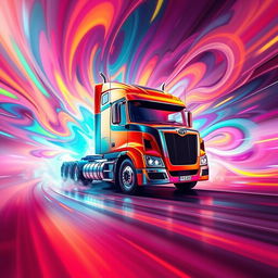 A stunning 4D background featuring a powerful H540 truck, showcasing dynamic shapes and vivid colors that create an illusion of depth and movement