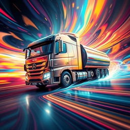 A stunning 4D background featuring a powerful H540 truck, showcasing dynamic shapes and vivid colors that create an illusion of depth and movement