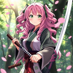 Mitsuru Kanroji, a character from the anime series 'Demon Slayer', depicted in her iconic Demon Slayer uniform