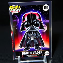 A Funko Pop collectible trading card featuring Darth Vader, designed with vibrant colors and stylized art