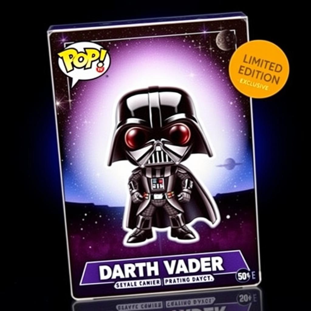 A Funko Pop collectible trading card featuring Darth Vader, designed with vibrant colors and stylized art