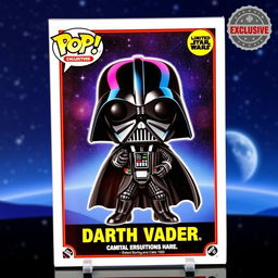 A Funko Pop collectible trading card featuring Darth Vader, designed with vibrant colors and stylized art