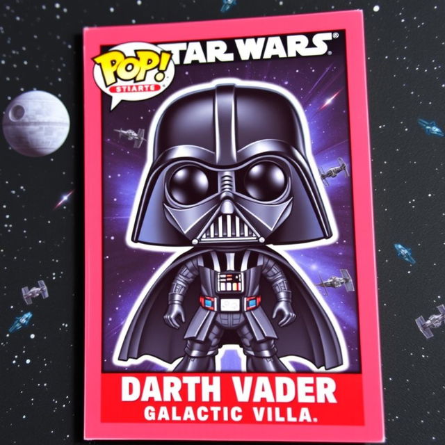 A vibrant trading card featuring a Funko Pop style Darth Vader