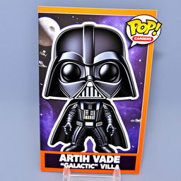 A vibrant trading card featuring a Funko Pop style Darth Vader