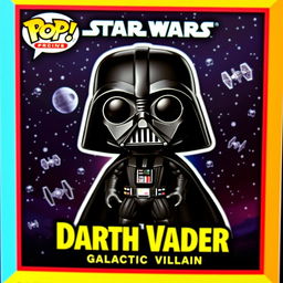 A vibrant trading card featuring a Funko Pop style Darth Vader
