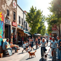 A vibrant street scene showcasing various activities