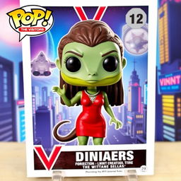 A vibrant and dynamic trading card featuring a Funko Pop figure of Diana from the TV series 'V: The Visitors'