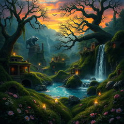 An enchanting fantasy landscape capturing the essence of 'Le Secret des Terres Perdues'