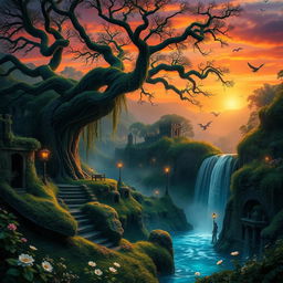 An enchanting fantasy landscape capturing the essence of 'Le Secret des Terres Perdues'