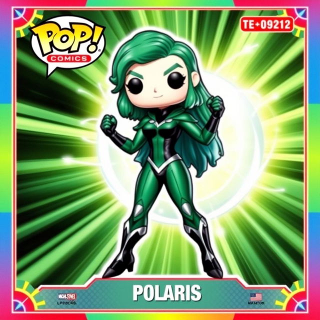 A vibrant and detailed trading card featuring a Funko Pop style illustration of Comics Polaris from the X-Men