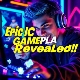 A vibrant and eye-catching YouTube thumbnail featuring a confident young adult male gamer with bright blue hair and stylish anime-inspired headphones