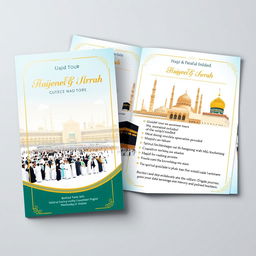 A beautifully designed brochure for a Hajj and Umrah package
