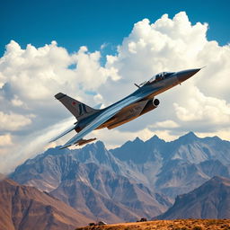 A dramatic scene depicting a Su-30 MKI fighter jet engaged in aerial combat near a rugged mountainous border
