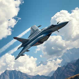 A dramatic scene depicting a Su-30 MKI fighter jet engaged in aerial combat near a rugged mountainous border