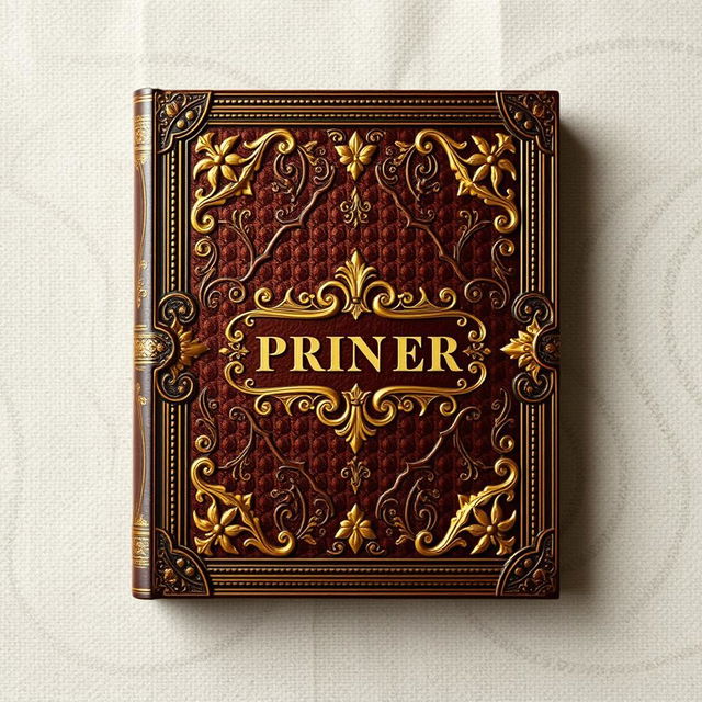 A vintage 19th-century book cover design featuring an intricate leather texture, with wooden elements integrated into the design