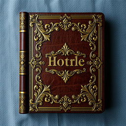 A vintage 19th-century book cover design featuring an intricate leather texture, with wooden elements integrated into the design