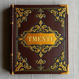 A vintage 19th-century book cover design featuring an intricate leather texture, with wooden elements integrated into the design