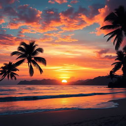 Enhance an image of a stunning sunset over a tranquil beach