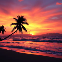 Enhance an image of a stunning sunset over a tranquil beach