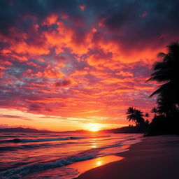 Enhance an image of a stunning sunset over a tranquil beach