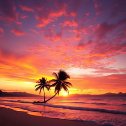 Enhance an image of a stunning sunset over a tranquil beach