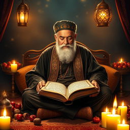 A majestic depiction of the renowned Persian poet Hafez Shirazi, captured during the enchanting night of Shab-e Yalda