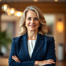 A well-composed professional headshot featuring a confident, middle-aged woman