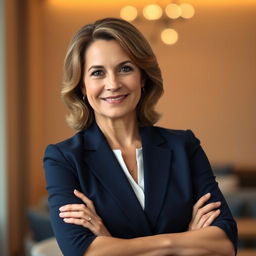 A well-composed professional headshot featuring a confident, middle-aged woman