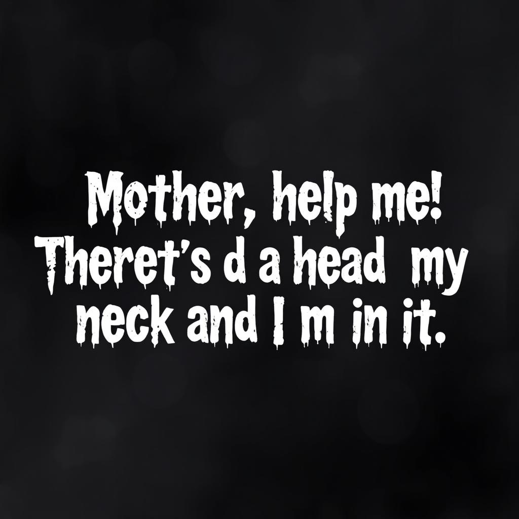 Wobbly, dark, and depressing text art prominently featuring the phrase, "Mother, help me! There’s a head attached to my neck and I'm in it