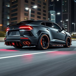 A modified Lamborghini Urus, showcasing an aggressive body kit with wide fenders, a lowered stance, and sporty lines