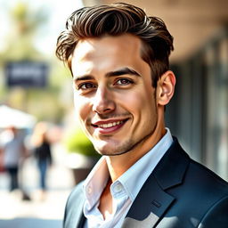 A portrait of a handsome man, showcasing strong facial features, a well-defined jawline, and captivating eyes