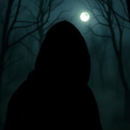 A portrait of a mysterious man shrouded in darkness, his silhouette outlined by a faint light