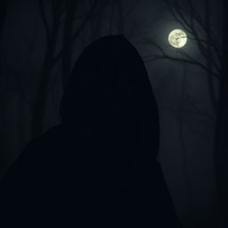 A portrait of a mysterious man shrouded in darkness, his silhouette outlined by a faint light