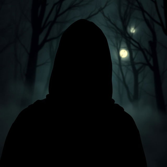 A portrait of a mysterious man shrouded in darkness, his silhouette outlined by a faint light