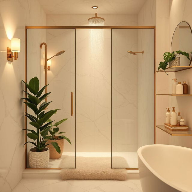 An elegant bathroom setting showcasing a luxurious shower experience