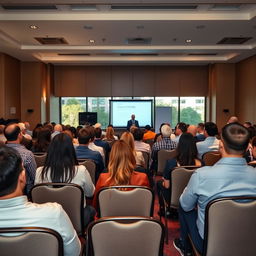 A seminar room filled with people attentively seated on chairs, engaging in a presentation