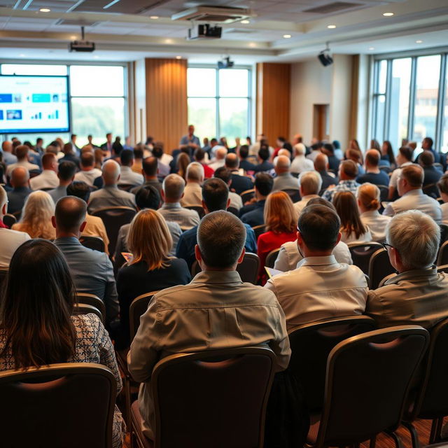 A seminar room filled with people attentively seated on chairs, engaging in a presentation