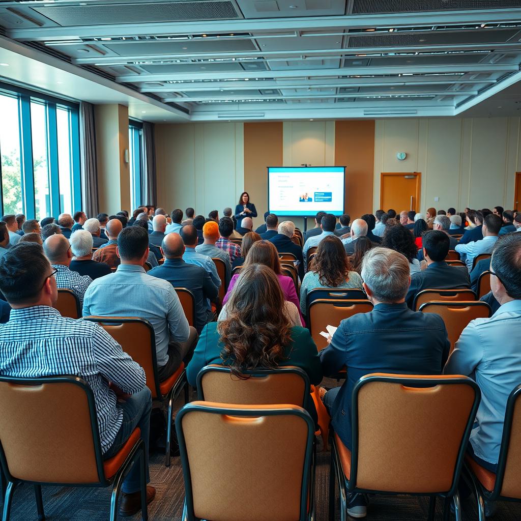 A seminar room filled with people attentively seated on chairs, engaging in a presentation