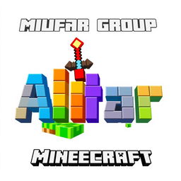 A creative logo design for the "Alfar Group" featuring a Minecraft theme