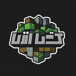 A graphic logo design for a group named 'الفار' featuring elements inspired by the game 'Minecraft'