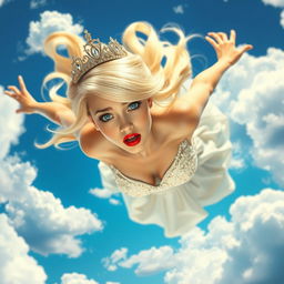 A sexy blonde princess dressed in an elegant gown with intricate details, wearing a sparkling tiara atop her head