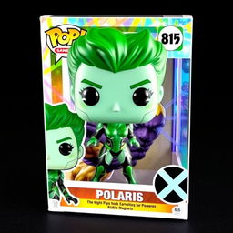 A vibrant Funko Pop figure of Polaris from the X-Men comics, showcasing her iconic green and black costume with metallic accents