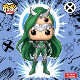 A vibrant and dynamic illustration of Polaris from X-Men, depicted in her iconic green and silver costume, with long green hair flowing elegantly