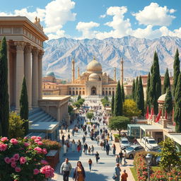 A vibrant and imaginative depiction of Iran in 2023 as if the Achaemenid Empire (Persian Empire) still existed