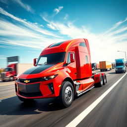 A unique and imaginative concept image of a Chevrolet Camaro designed as a semi-truck