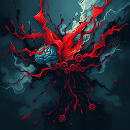 An abstract representation of the power of the human mind, illustrated with a dark and intense atmosphere