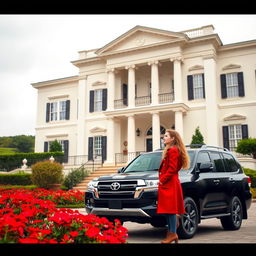 On a cloudy day, a majestic two-story neoclassical hall featuring a cream-white facade stands gracefully