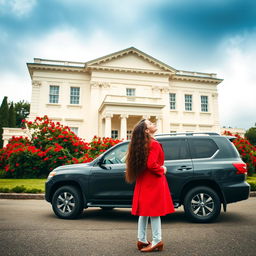 On a cloudy day, a beautiful two-story neoclassical hall with a cream-white facade stands prominently